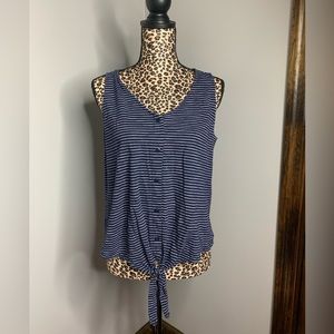 Loft Women’s Sleeveless Top Navy Blue and White.